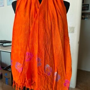 Vibrant Orange Floral Scarf